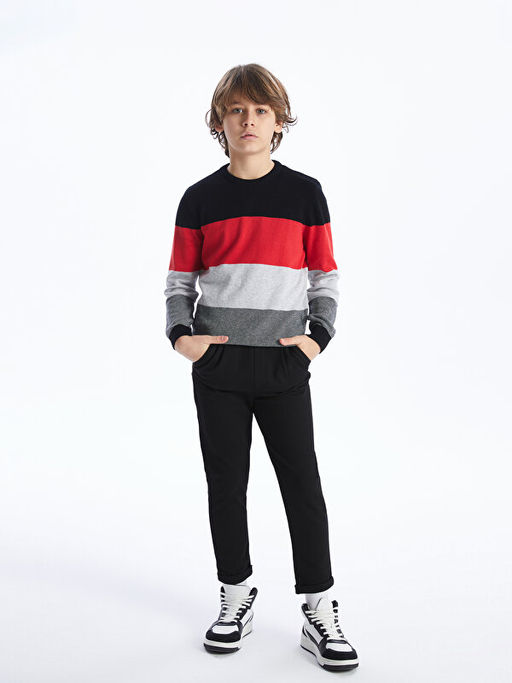 Bisiklet Yaka Renk Bloklu Uzun Kollu Erkek ?ocuk Triko Kazak - Waikiki фото 2