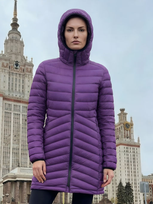 Куртка женская удлинённая стёганая с капюшоном и графеновой подкладкой черного цвета 9628_1Ch - Valianly фото 52