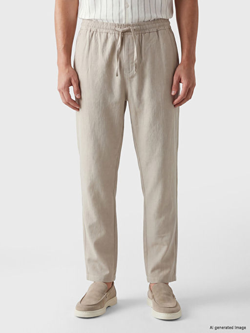 Regular Fit Erkek Keten G?r?n?ml? Pantolon