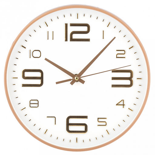 Часы настенные "Импульс" д24,5см, h4см, мягкий ход, циферблат белый; цифры арабские, золотой; корпус пластик, бежевый "под дерево"; в коробке (Китай)