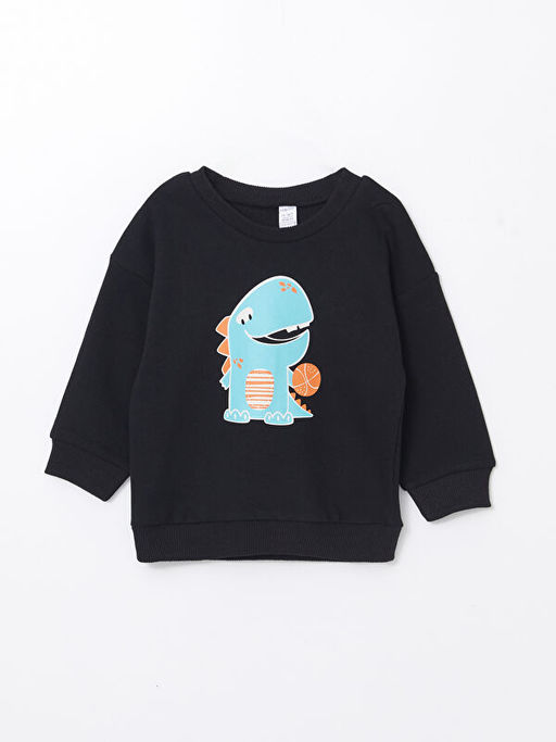 Bisiklet Yaka Bask?l? Erkek Bebek Sweatshirt ve E?ofman Alt 2li Tak?m