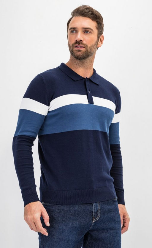 Джемпер мужской с отложным воротником и планкой на пуговицах F221-15-22021A тёмно-синий - Fine joyce фото 5