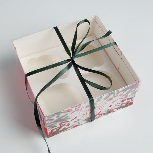 Цена за 5 шт. Коробка для капкейка «С Новым годом!», 16×16×7.5 см