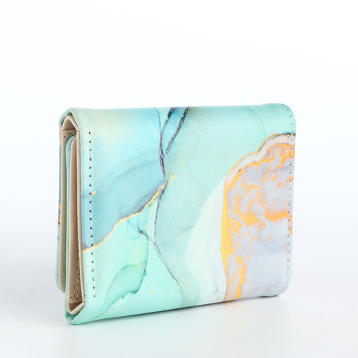 Кошелёк женский на кнопке, 10×1.5×8 см, с принтом, зелёный/бирюзовый