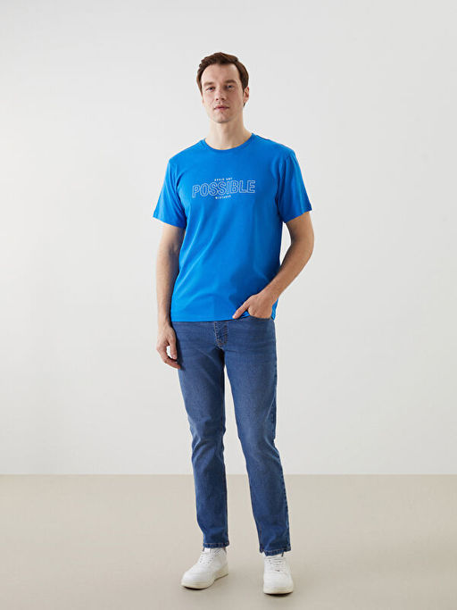 Bisiklet Yaka K?sa Kollu Bask?l? Penye Erkek Ti??rt