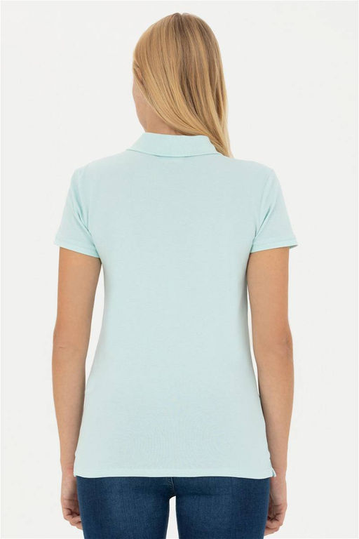 Женская базовая футболка цвета водного зеленого цвета с воротником-поло Неожиданная скидка в корзине - U.s. polo assn фото 5