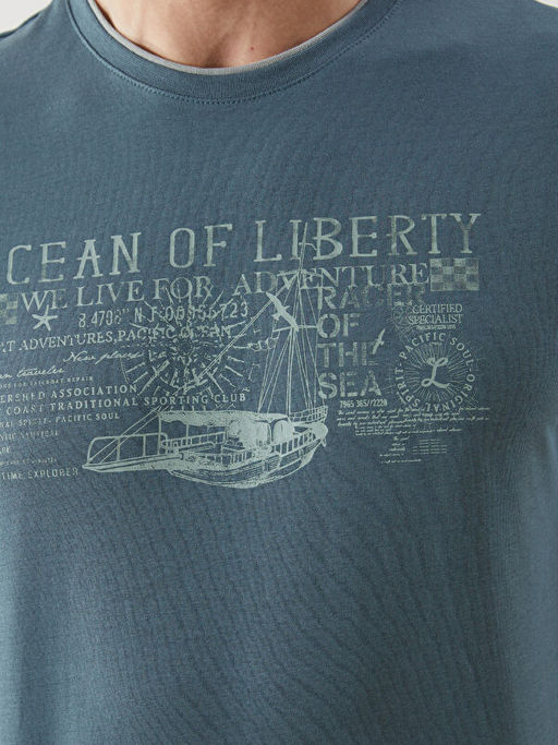 Bisiklet Yaka Bask?l? Penye Biyeli Erkek Ti??rt