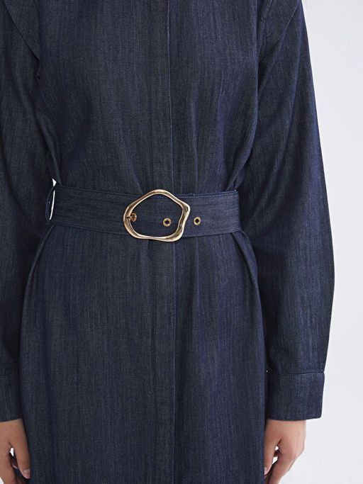 G?mlek Yaka Kemerli Jean Elbise