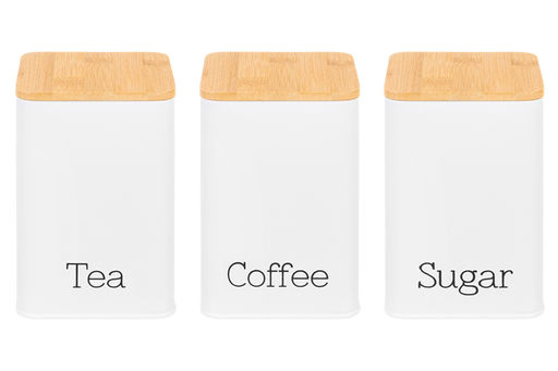 Набор 3 банок для сыпучих продуктов 1,1 л 9,5*9,5*14,5 см Tea, coffee, sugar белый с бамбук.крышк - Elan gallery фото 5