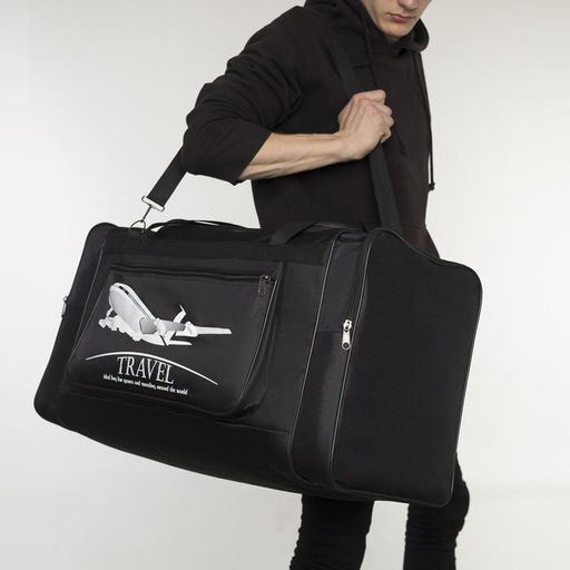 Сумка дорожная на молнии, 3 наружных кармана, длинный ремень, чёрная