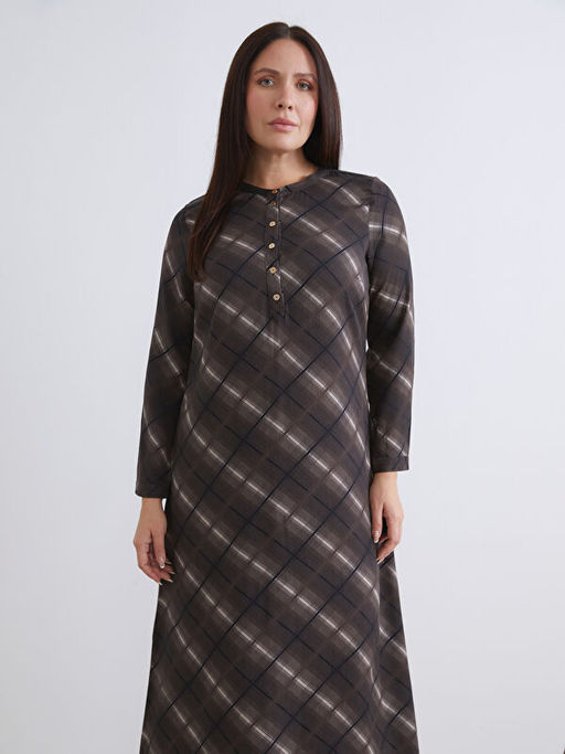 B?y?k Beden Hakim Yaka Ekose Elbise