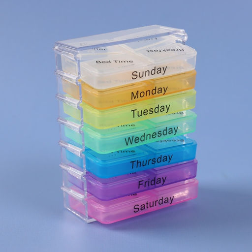 Таблетница-органайзер «Неделька», английские буквы, утро/день/вечер/ночь, 10×7.5×4 см, 7 контейнеров по 4 секции, разноцветный