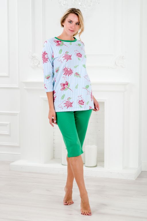 Пижама женская из футера Листик с бриджами - Амадэль фото 8