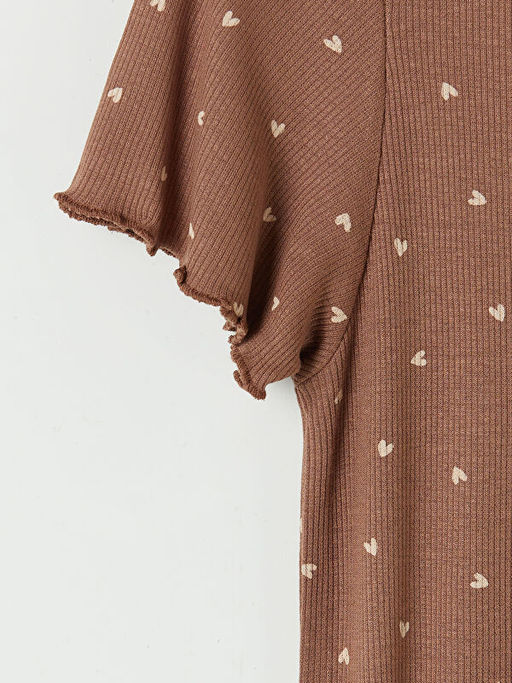 Bisiklet Yaka Kalp Desenli Kad?n Pijama ?st?