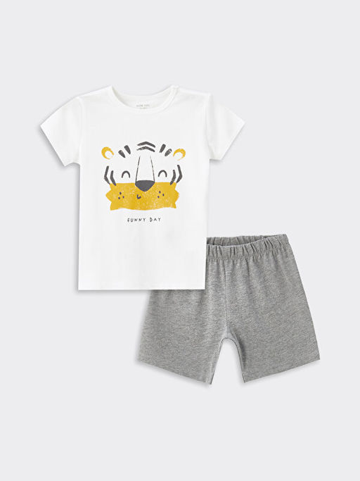 Bisiklet Yaka K?sa Kollu Bask?l? Erkek Bebek ?ortlu Pijama Tak?m?