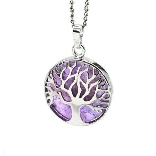 Подвеска Дерево двухсторонняя в металле с аметистом 27*27мм