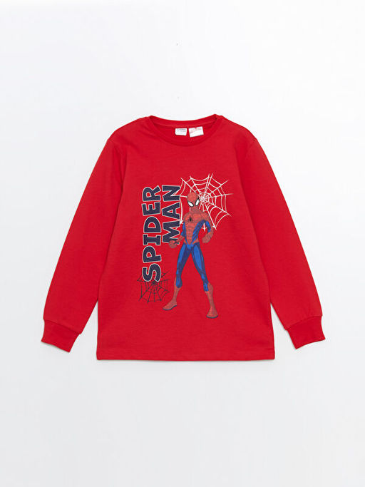 Bisiklet Yaka Spider-Man Bask?l? Erkek ?ocuk Pijama Tak?m?