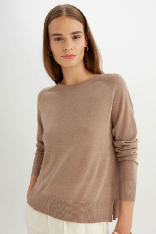 Regular Fit Bisiklet Yaka Simli Basic Duz Triko Kazak