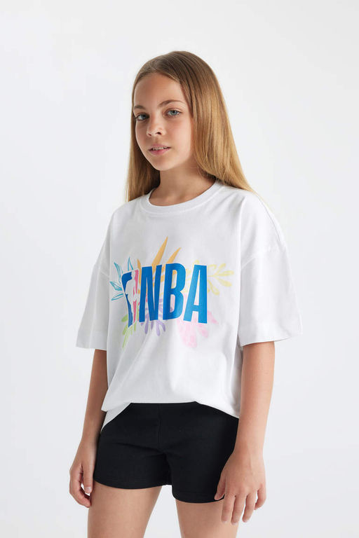 Футболка большого размера с короткими рукавами и надписью NBA для девочек - Defacto фото 4
