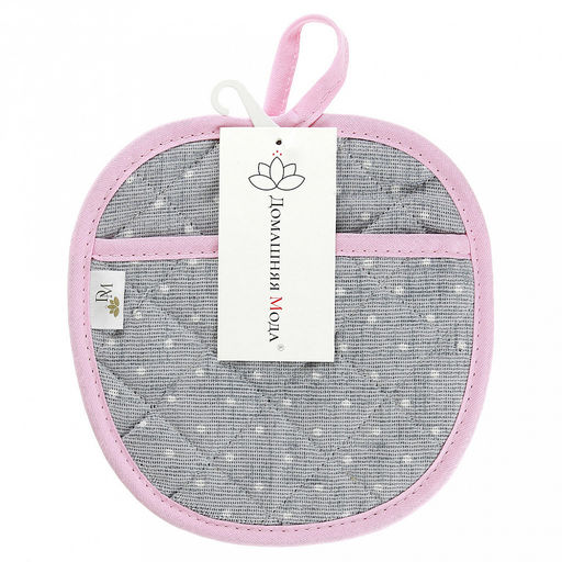 Прихватка с запахом 19х19см "Горошек на льне", форма "Яблоко", рогожка 171г/м2, хлопок 100%, наполнитель - ватин 280г/м2, на пластмассовом подвесе, "Домашняя мода" (Россия)