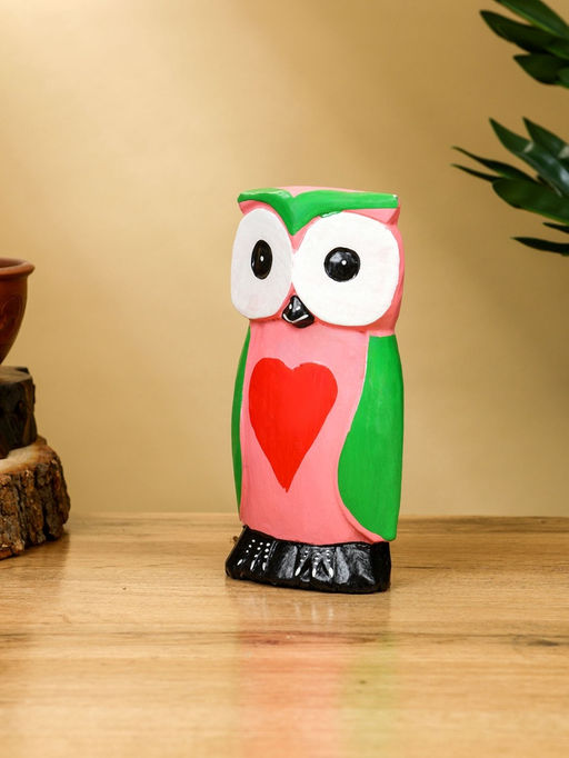 Набор сувенирный Совята с сердечком, h=15 см, h=13 см, h=10 см, дерево, розово-зелёный