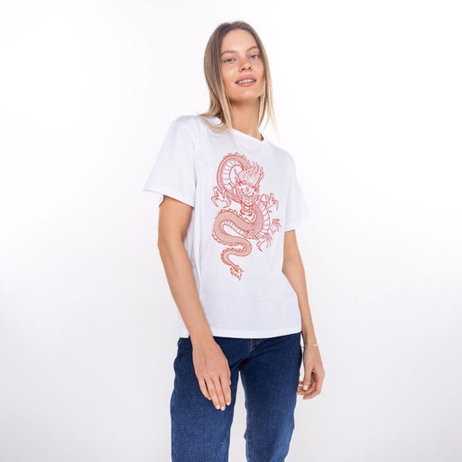 Футболка женская «Дракон», принт белый, красный, размер 50