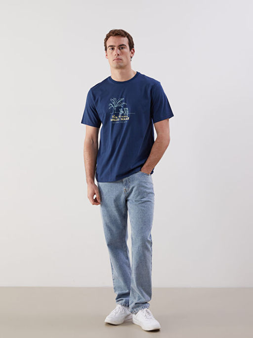 Bisiklet Yaka K?sa Kollu Bask?l? Penye Erkek Ti??rt