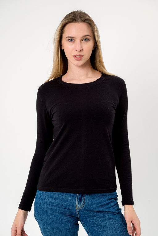 Лонгслив женский из кулирки с лайкрой чёрный макси - Амадэль фото 4