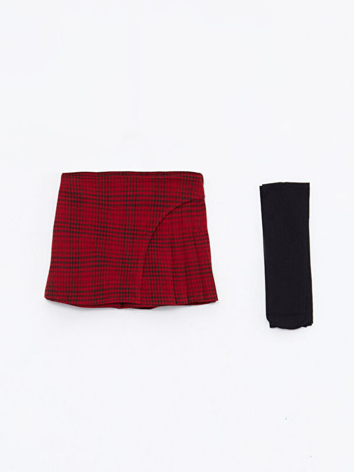 Beli Lastikli Ekose Desenli K?z Bebek ?ort Etek ve K?lotlu ?orap 2li Tak?m - Waikiki фото 2