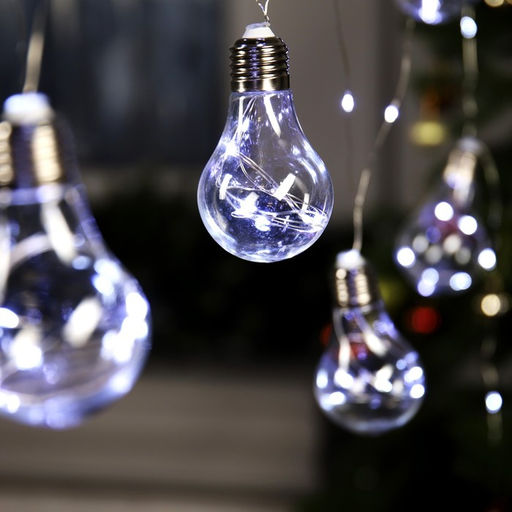 Гирлянда Нить 3 м с насадками Лампочки, IP20, серебристая нить, 100 LED, свечение белое, 3.5 В