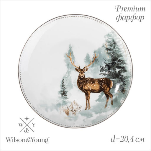Тарелка новогодняя WY «Зимний лес», 20.4×2.2 см, фарфор, белая