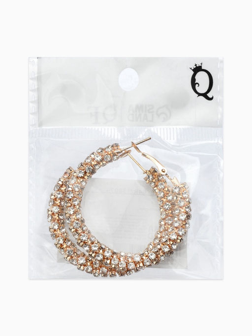 Серьги-кольца со стразами "Россыпь" d=4,5см, цвет белый в золоте