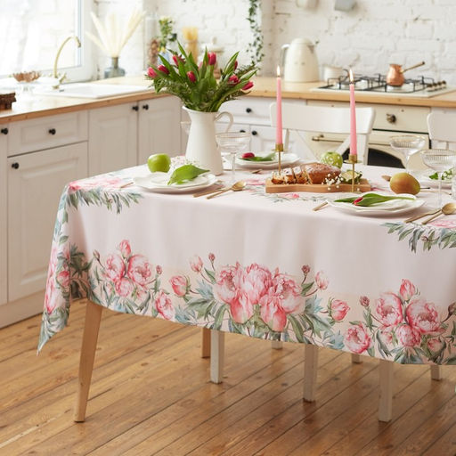 Скатерть Доляна Рeonies flowers 145*180 +/- 3 см, 100% п/э  фото 2