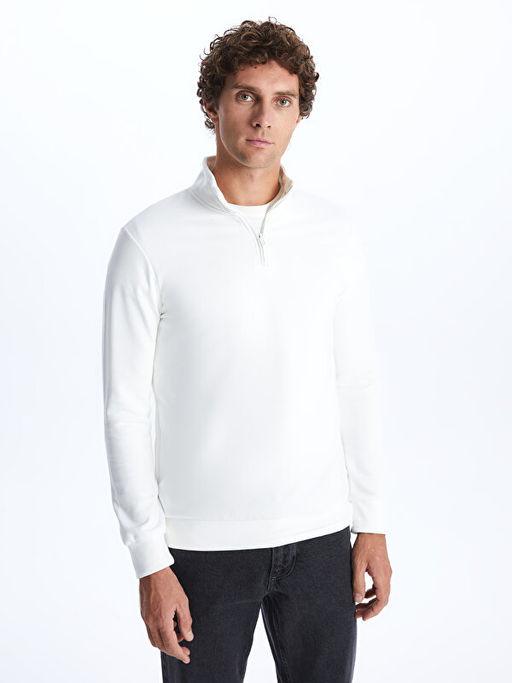 Dik Yaka Uzun Kollu Erkek Kal?n Sweatshirt