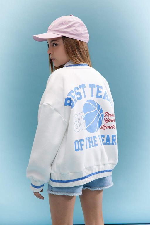 Кардиган-бомбер на толстой мягкой подкладке с воротником колледжа для девочек