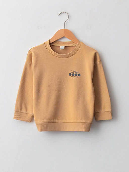 Bisiklet Yaka Uzun Kollu Bask?l? Erkek Bebek Sweatshirt