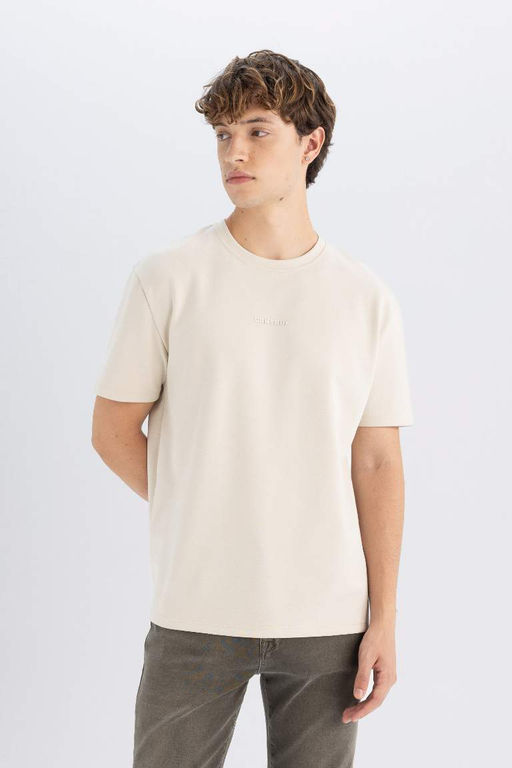 Футболка обычного кроя с круглым вырезом из плотной ткани с принтом - Defacto фото 4