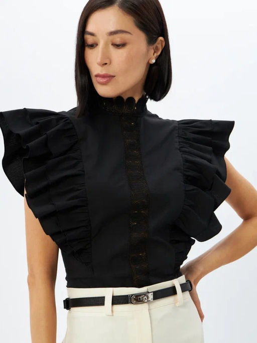 Блузка из хлопка с крыльями и кружевом OD-912-2 черный