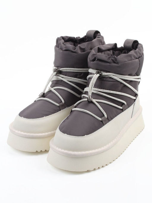 04-WF029-4M DK. GRAY/MILK Ботинки зимние женские (натуральная кожа, курточная ткань, 100% шерсть)