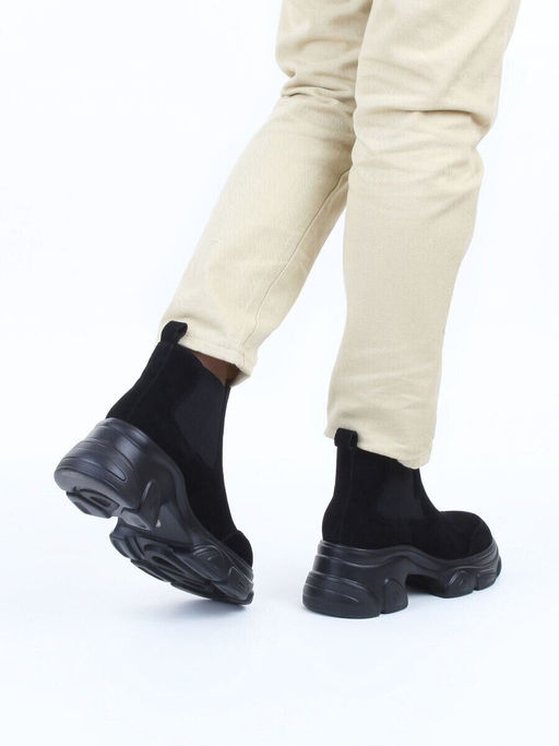 01-H23B-40B BLACK Ботинки демисезонные женские (натуральная замша, байка)