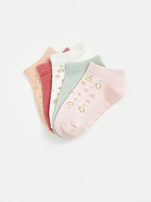 Bask?l? K?z Bebek Patik ?orap 5li