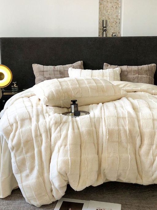 КПБ меховое MENCY с простыней и наволочками MENMEX ЧЕРНЫЙ