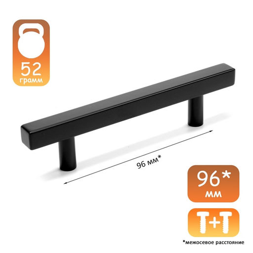 Ручка-рейлинг квадрат CAPPIO, м/о 96 мм, L=150 мм, цвет черный