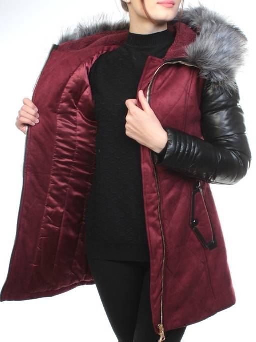 5137 BURGUNDY Парка женская зимняя (150 гр синтепон, искусственный мех)