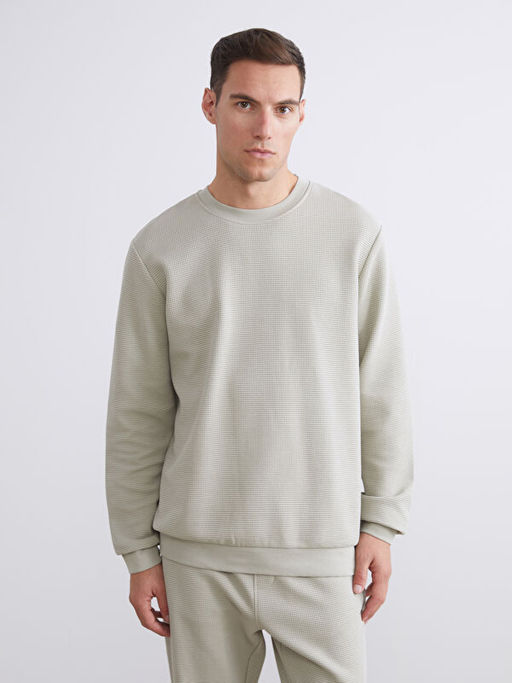 Bisiklet Yaka Dokulu Erkek Sweatshirt