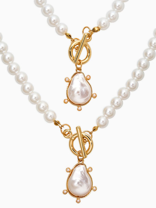 Набор 2 предмета: колье, браслет «Жемчуг. Подвеской Барочная жемчужина», 18 и 42 см, №8, белый в золоте