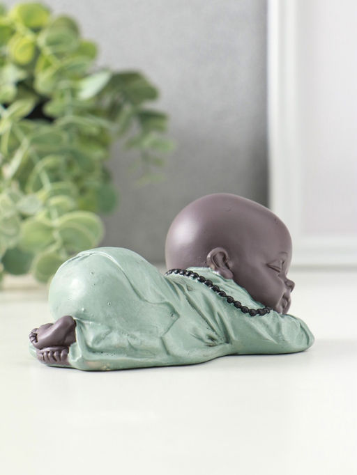 Сувенир полистоун "Маленький спящий будда" зелёно-коричневый 6,5х11х5,3 см