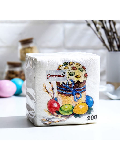 Цена за 3 шт. Салфетки бумажные Пасхальный кулич, 1 слой, 24?24 см, 100 шт.