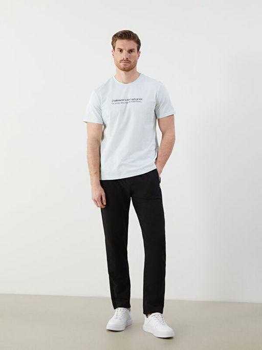 Bisiklet Yaka Bask?l? Penye Erkek Ti??rt