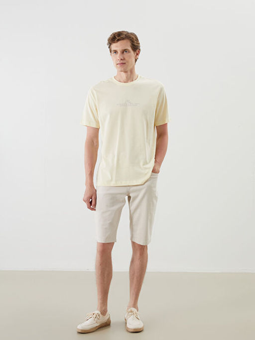 Bisiklet Yaka Bask?l? Penye Erkek Ti??rt